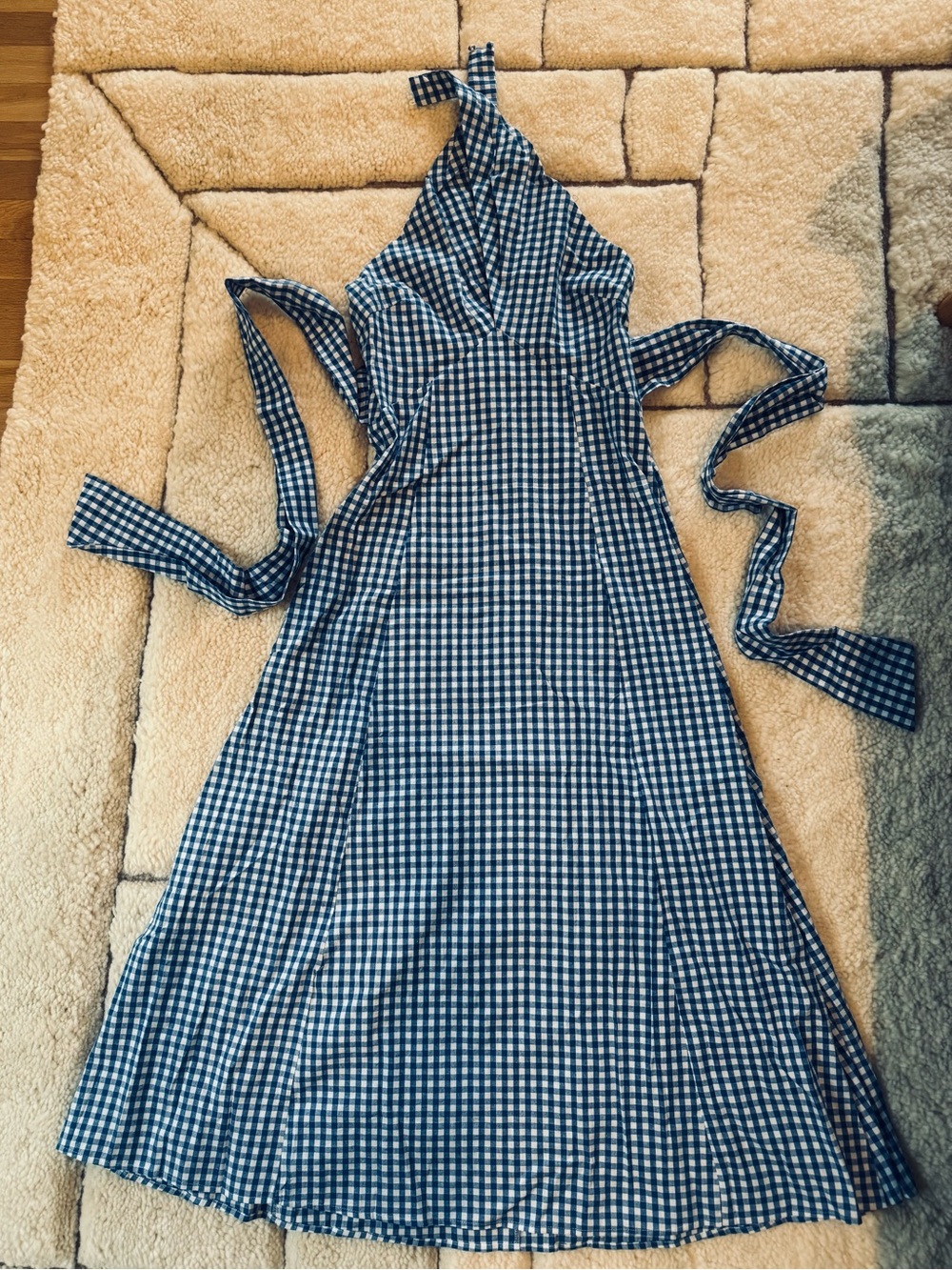 Commense Blue & White Gingham Halter Cotton Maxi Dress - Picture 3 of 5